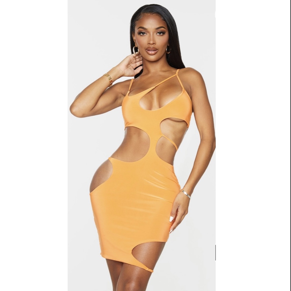 Shape Orange Slinky Cut Out Strap Detail Bodycon Dress